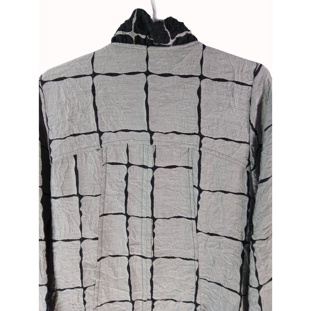 Moonlight Y&S Womens Crinkle Gray Black Grid Button Jacket Size L Pouch Pockets - Picture 9 of 16